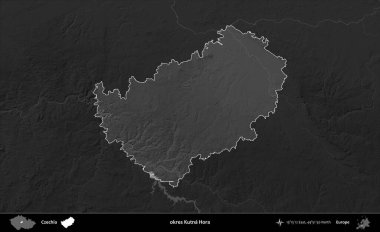 Tamam Kutna Hora. Koyu gri tonlu yükselme haritasına göre Çek Cumhuriyeti 'nin idari bölgesi vurgulandı ve özetlendi