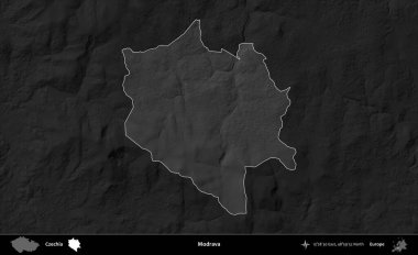 Modrava. Koyu gri tonlu yükselme haritasına göre Çek Cumhuriyeti 'nin idari bölgesi vurgulandı ve özetlendi