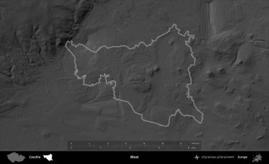Çoğunu. Gri tonlu yükseklik haritasına göre Çek Cumhuriyeti 'nin idari bölgesi