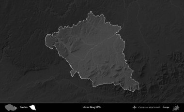 okres Novy Jicin. Koyu gri tonlu yükselme haritasına göre Çek Cumhuriyeti 'nin idari bölgesi vurgulandı ve özetlendi