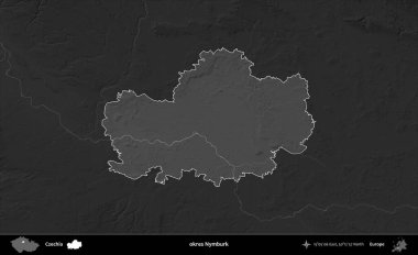 Tamam Nymburk. Koyu gri tonlu yükselme haritasına göre Çek Cumhuriyeti 'nin idari bölgesi vurgulandı ve özetlendi