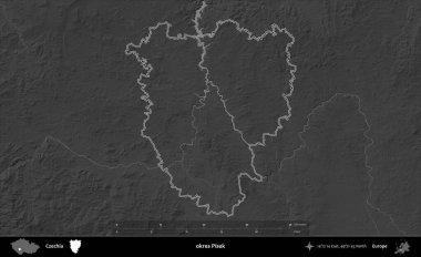 Tamam Pisek. Gri tonlu yükseklik haritasına göre Çek Cumhuriyeti 'nin idari bölgesi