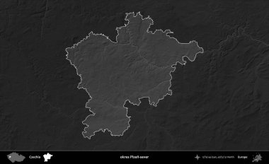 Tamam Plzen-sever. Koyu gri tonlu yükselme haritasına göre Çek Cumhuriyeti 'nin idari bölgesi vurgulandı ve özetlendi