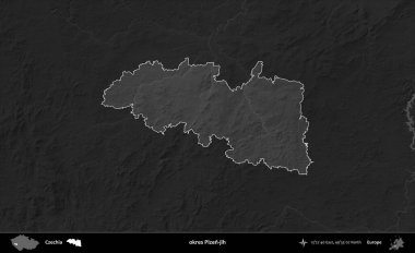 Tamam Plzen-jih. Koyu gri tonlu yükselme haritasına göre Çek Cumhuriyeti 'nin idari bölgesi vurgulandı ve özetlendi