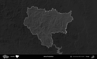 Alıştırma yap. Koyu gri tonlu yükselme haritasına göre Çek Cumhuriyeti 'nin idari bölgesi vurgulandı ve özetlendi