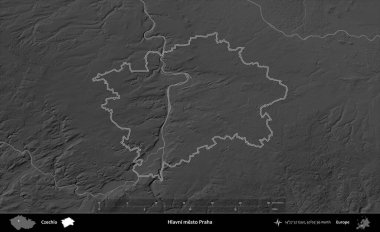 Hlavni mesto Praha. Gri tonlu yükseklik haritasına göre Çek Cumhuriyeti 'nin idari bölgesi