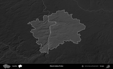 Hlavni mesto Praha. Koyu gri tonlu yükselme haritasına göre Çek Cumhuriyeti 'nin idari bölgesi vurgulandı ve özetlendi