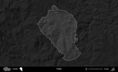 Gururla. Koyu gri tonlu yükselme haritasına göre Çek Cumhuriyeti 'nin idari bölgesi vurgulandı ve özetlendi