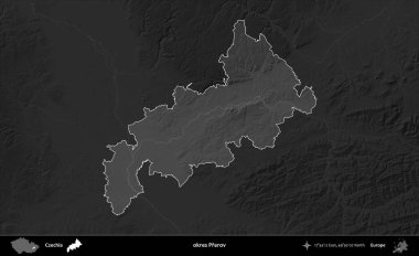 Tamam Prerov. Koyu gri tonlu yükselme haritasına göre Çek Cumhuriyeti 'nin idari bölgesi vurgulandı ve özetlendi