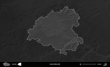Tamam Rakovnik. Koyu gri tonlu yükselme haritasına göre Çek Cumhuriyeti 'nin idari bölgesi vurgulandı ve özetlendi