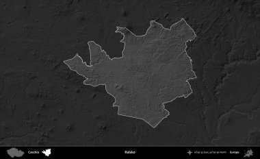Ralsko. Koyu gri tonlu yükselme haritasına göre Çek Cumhuriyeti 'nin idari bölgesi vurgulandı ve özetlendi