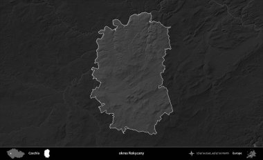 Tamam Rokycany. Koyu gri tonlu yükselme haritasına göre Çek Cumhuriyeti 'nin idari bölgesi vurgulandı ve özetlendi