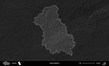 Tamam Sokolov. Koyu gri tonlu yükselme haritasına göre Çek Cumhuriyeti 'nin idari bölgesi vurgulandı ve özetlendi