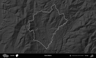 Mesto 'ya bak. Gri tonlu yükseklik haritasına göre Çek Cumhuriyeti 'nin idari bölgesi