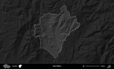 Mesto 'ya bak. Koyu gri tonlu yükselme haritasına göre Çek Cumhuriyeti 'nin idari bölgesi vurgulandı ve özetlendi
