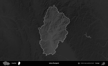 Tamam Sumperk. Koyu gri tonlu yükselme haritasına göre Çek Cumhuriyeti 'nin idari bölgesi vurgulandı ve özetlendi