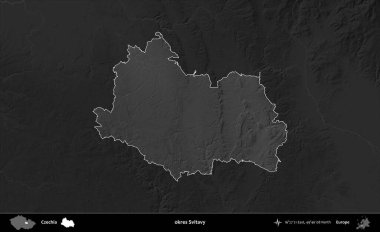 Tamam Svitavy. Koyu gri tonlu yükselme haritasına göre Çek Cumhuriyeti 'nin idari bölgesi vurgulandı ve özetlendi