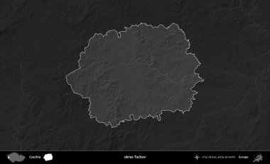 Tamam Tachov. Koyu gri tonlu yükselme haritasına göre Çek Cumhuriyeti 'nin idari bölgesi vurgulandı ve özetlendi