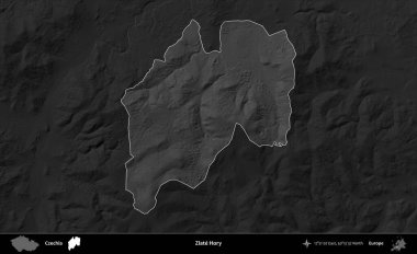Zlate Hory. Koyu gri tonlu yükselme haritasına göre Çek Cumhuriyeti 'nin idari bölgesi vurgulandı ve özetlendi
