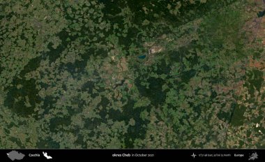 Tamam Cheb. Ekim 2021 'de çekilen Global Mozaik Sentinel-2 karolarından oluşan bir uydu görüntüsü üzerine Çek idari bölgesi