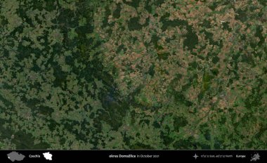 Tamam Domazlice. Ekim 2021 'de çekilen Global Mozaik Sentinel-2 karolarından oluşan bir uydu görüntüsü üzerine Çek idari bölgesi