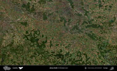 Tamam Kolin. Ekim 2021 'de çekilen Global Mozaik Sentinel-2 karolarından oluşan bir uydu görüntüsü üzerine Çek idari bölgesi