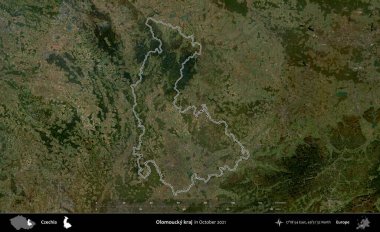 Olomoucky kraj. Ekim 2021 'de çekilen Global Mozaik Sentinel-2 karolarından oluşan bir uydu görüntüsü Çek idari bölgesinde özetlendi