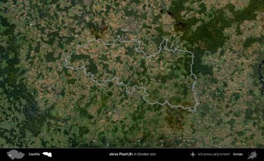 Tamam Plzen-jih. Ekim 2021 'de çekilen Global Mozaik Sentinel-2 karolarından oluşan bir uydu görüntüsü Çek idari bölgesinde özetlendi