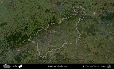 Çirkin Kraj. Ekim 2019 'da çekilen Global Mozaik Sentinel-2 karolarından oluşan bir uydu görüntüsü Çek idari bölgesinde özetlendi.