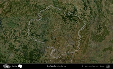 Kraj Vysocina. Ekim 2021 'de çekilen Global Mozaik Sentinel-2 karolarından oluşan bir uydu görüntüsü Çek idari bölgesinde özetlendi