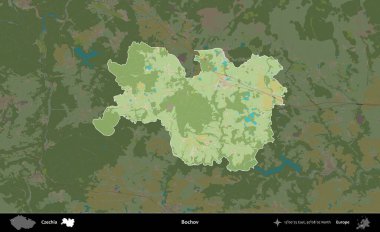 Bochov. Koyu renkli bir Topografik İnsani Yardım Stili Haritasında Çek İdari Alanı vurgulandı ve özetlendi