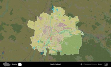 Hradec Kralove. Koyu renkli bir Topografik İnsani Yardım Stili Haritasında Çek İdari Alanı vurgulandı ve özetlendi