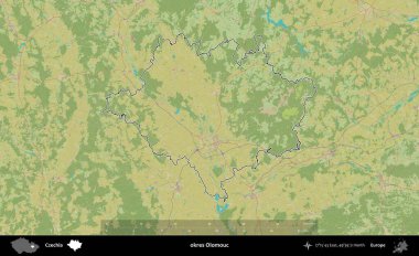 Tamam Olomouc. Çek İdari Bölgesi Topografik İnsani Stil Haritasında Özetlendi
