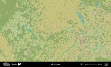 Tamam Opava. Topografik İnsani Yardım Stili Haritasında Çek İdari Bölgesi