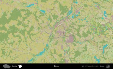 Ostrava. Topografik İnsani Yardım Stili Haritasında Çek İdari Bölgesi