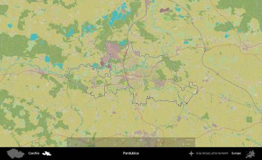Pardubice. Çek İdari Bölgesi Topografik İnsani Stil Haritasında Özetlendi