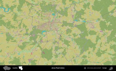 Tamam Plzen-mesto. Çek İdari Bölgesi Topografik İnsani Stil Haritasında Özetlendi