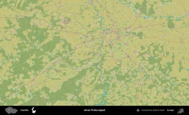 Tamam Praha-zapad. Topografik İnsani Yardım Stili Haritasında Çek İdari Bölgesi
