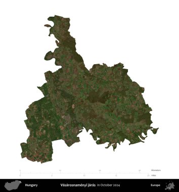 Vasarosnamenyi jaras. Macaristan 'ın idari bölgesi, Ekim 2024' te çekilen Global Mozaik Sentinel-2 karolarından oluşan bir uydu görüntüsü üzerinde beyaza izole edildi.