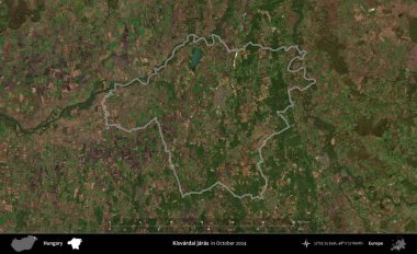 Kisvardai jaras. Macaristan 'ın idari alanı, Ekim 2024' te çekilen Global Mozaik Sentinel-2 karolarından oluşan bir uydu görüntüsü üzerinde özetlenmiştir.