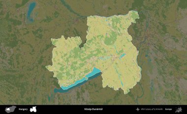 Kozep-Dunantul. Macaristan 'ın idari alanı koyu renkli bir Topografik İnsani Yardım Stili haritasına vurgulandı ve özetlendi