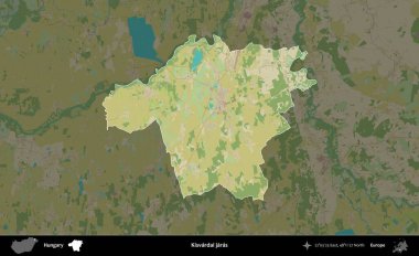 Kisvardai jaras. Macaristan 'ın idari alanı koyu renkli bir Topografik İnsani Yardım Stili haritasına vurgulandı ve özetlendi