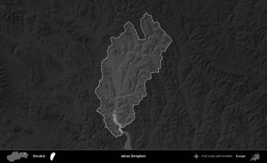 Tamam Stropkov. Slovakya 'nın idari alanı kararmış bir gri tonlama yükseklik haritasına vurgulandı ve özetlendi