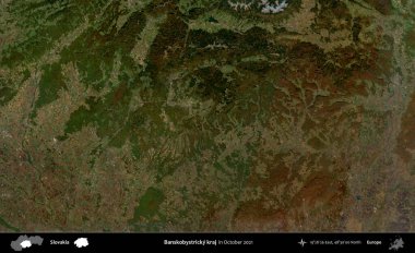 Banskobystricky kraj. Slovakya 'nın idari alanı, Global Mozaik Sentinel-2' nin Ekim 2021 'de çekilmiş uydu görüntüsü üzerine kurulmuştur.