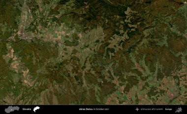 Tamam Detva. Slovakya 'nın idari alanı, Global Mozaik Sentinel-2' nin Ekim 2021 'de çekilmiş uydu görüntüsü üzerine kurulmuştur.