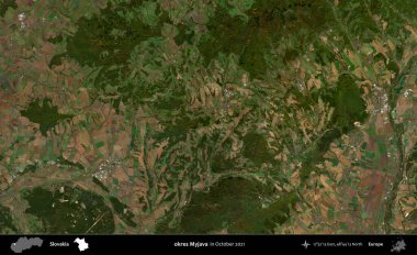 Tamam Myjava. Slovakya 'nın idari alanı, Global Mozaik Sentinel-2' nin Ekim 2021 'de çekilmiş uydu görüntüsü üzerine kurulmuştur.