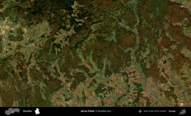 okres Poltar. Slovakya 'nın idari alanı, Global Mozaik Sentinel-2' nin Ekim 2021 'de çekilmiş uydu görüntüsü üzerine kurulmuştur.
