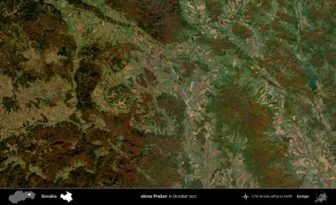 Tamam Presov. Slovakya 'nın idari alanı, Global Mozaik Sentinel-2' nin Ekim 2021 'de çekilmiş uydu görüntüsü üzerine kurulmuştur.