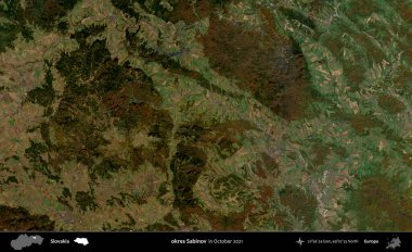 Tamam Sabinov. Slovakya 'nın idari alanı, Global Mozaik Sentinel-2' nin Ekim 2021 'de çekilmiş uydu görüntüsü üzerine kurulmuştur.