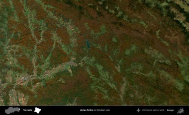 Tamam Snina. Slovakya 'nın idari alanı, Global Mozaik Sentinel-2' nin Ekim 2021 'de çekilmiş uydu görüntüsü üzerine kurulmuştur.